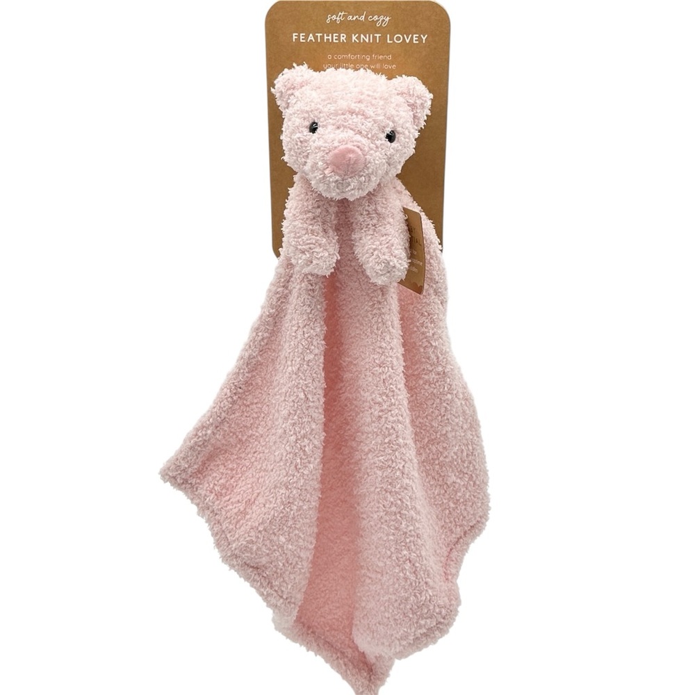LEVI & EMMIE Feather Knit Pink‎ Bear Lovey Baby Security Blanket Baby Girl Gift